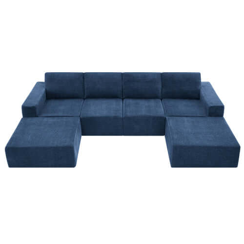 Modular U Shape Dual Chaise Chenille Fabric Sectional Sofa 110" in blue, showcasing its versatile and customizable layout options.