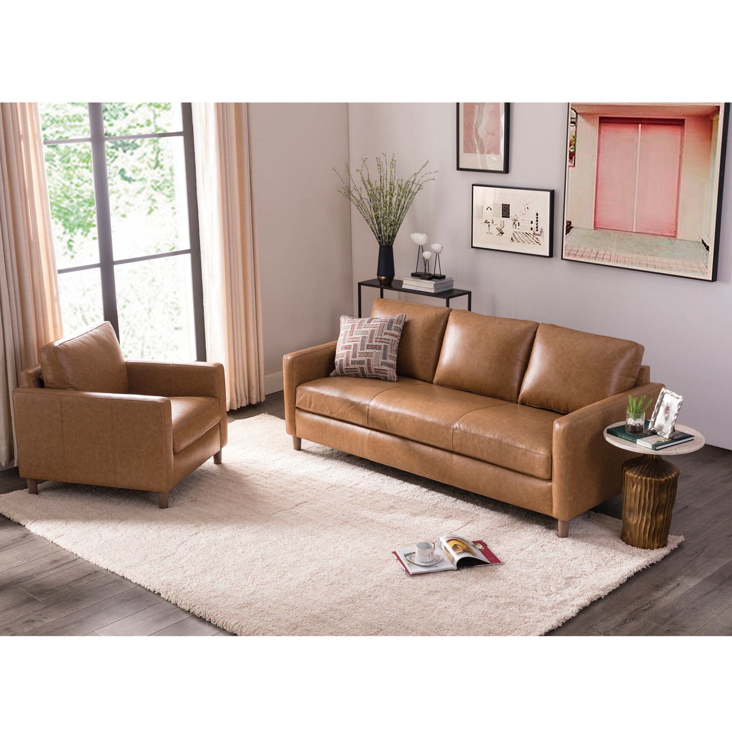 MCM Square Arm Genuine Leather Sofa 80"