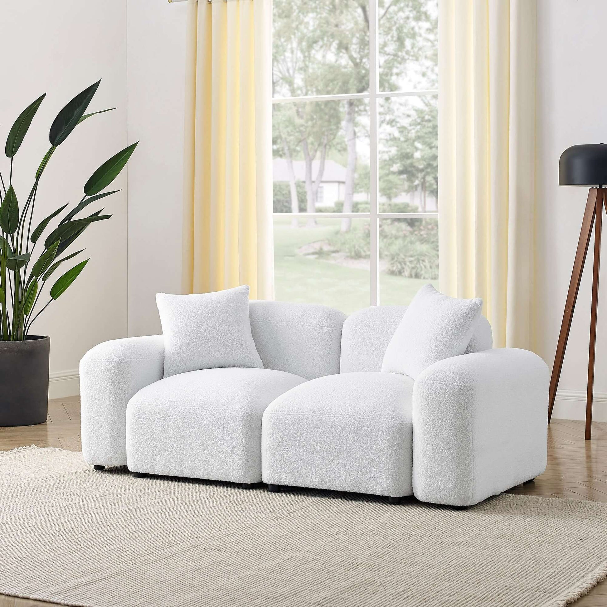 Contemporary Modular Sectional Sofa in Teddy Fabric with Ottoman (4pc) 95" - Revel Sofa 