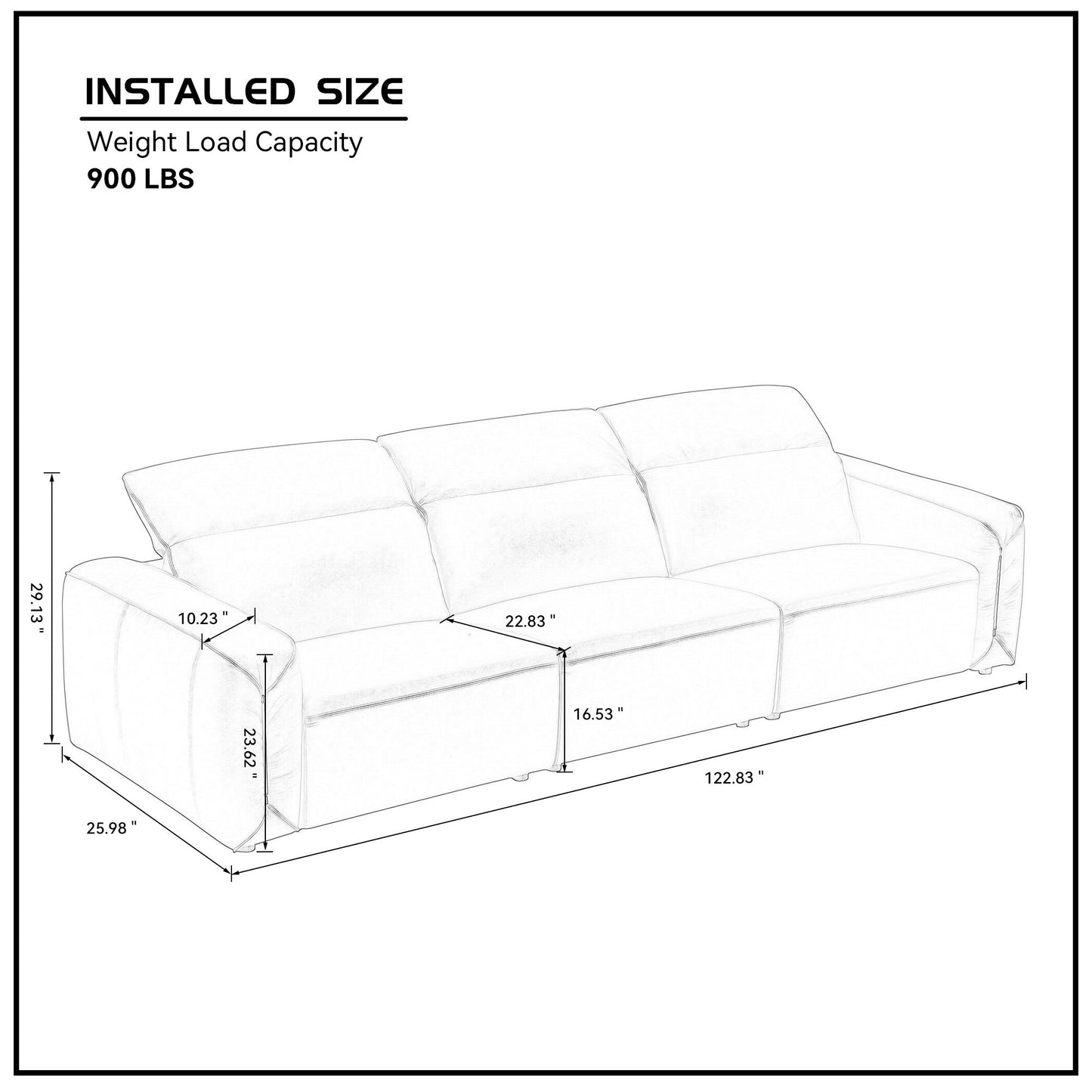 Modern Leather Deep Seated Adjustable Headrest Sofa 123" (2 Colors)