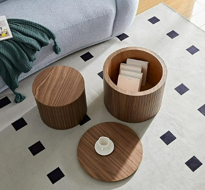 Handcrafted MDF Round Accent Table Set w/ Storage (2 Colors)