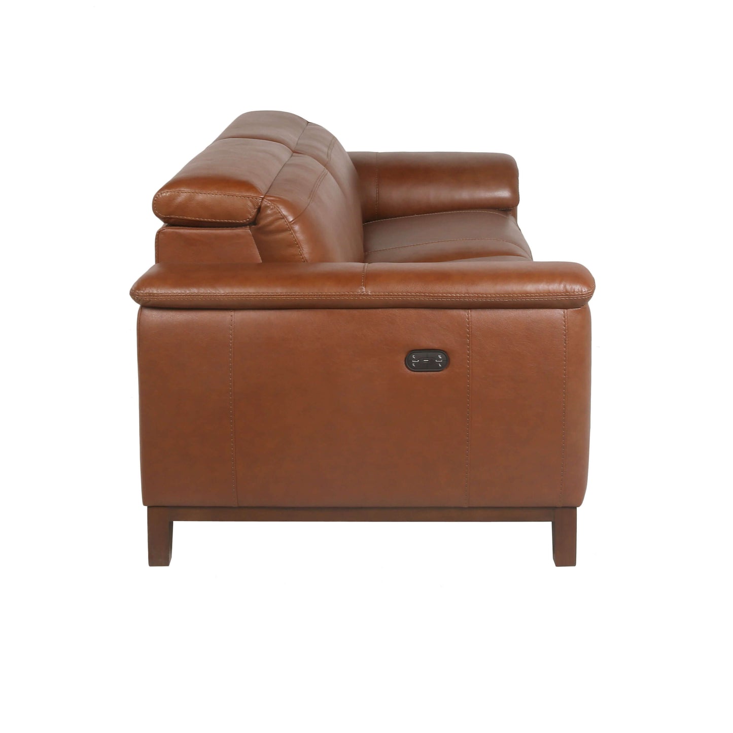 Dual-Power Brown Leather Reclining Sofa 83" - Power Headrest & Padded Armrests - Revel Sofa 