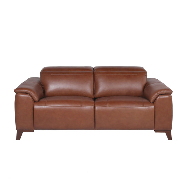Dual-Power Brown Leather Reclining Sofa 83 - Power Headrest & Padded Armrests - Revel Sofa 