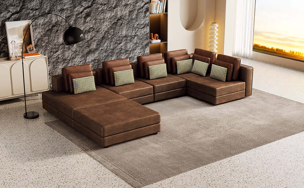 Modular Minimalist U Shape Sectional Sofa w/ Ottoman 113" (2 Colors)