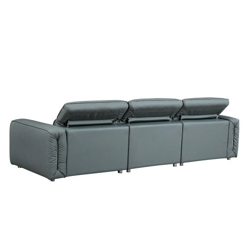 Modern Leather Deep Seated Adjustable Headrest Sofa 123" (2 Colors)