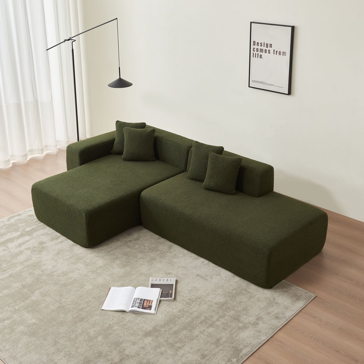 Contemporary Low Profile Sectional Chaise Foam Sofa 105" (3 Colors)