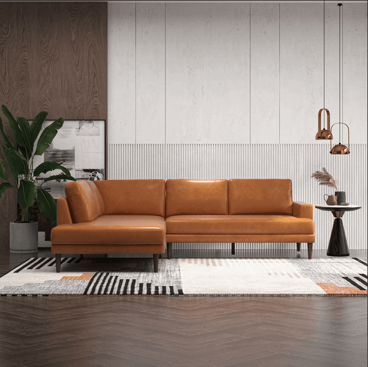 'Brandon' Left-Facing Tan Genuine Leather Sectional Sofa