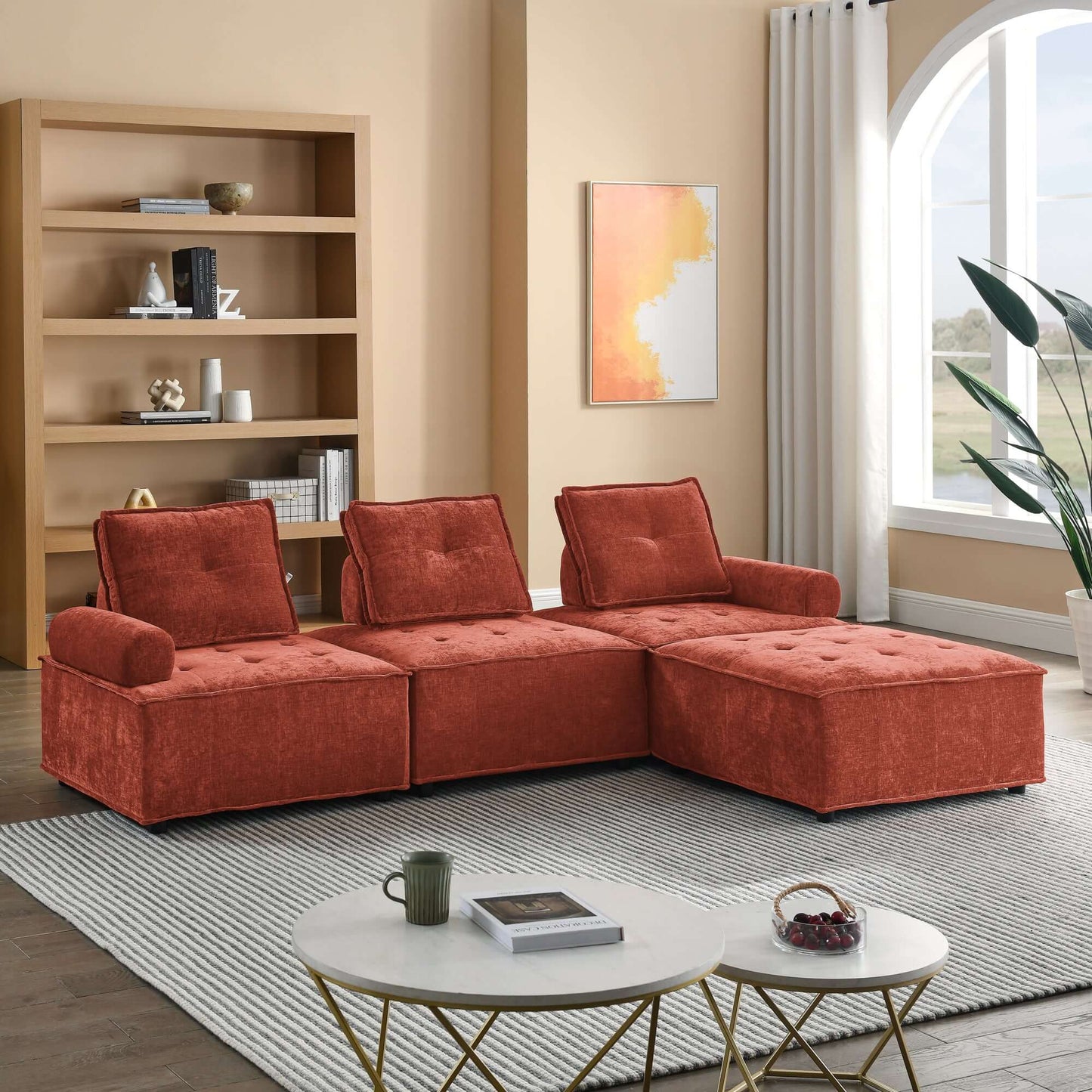 Modular Sectional Sofa Wrapped in Soft Chenille Fabric 99” - Revel Sofa 