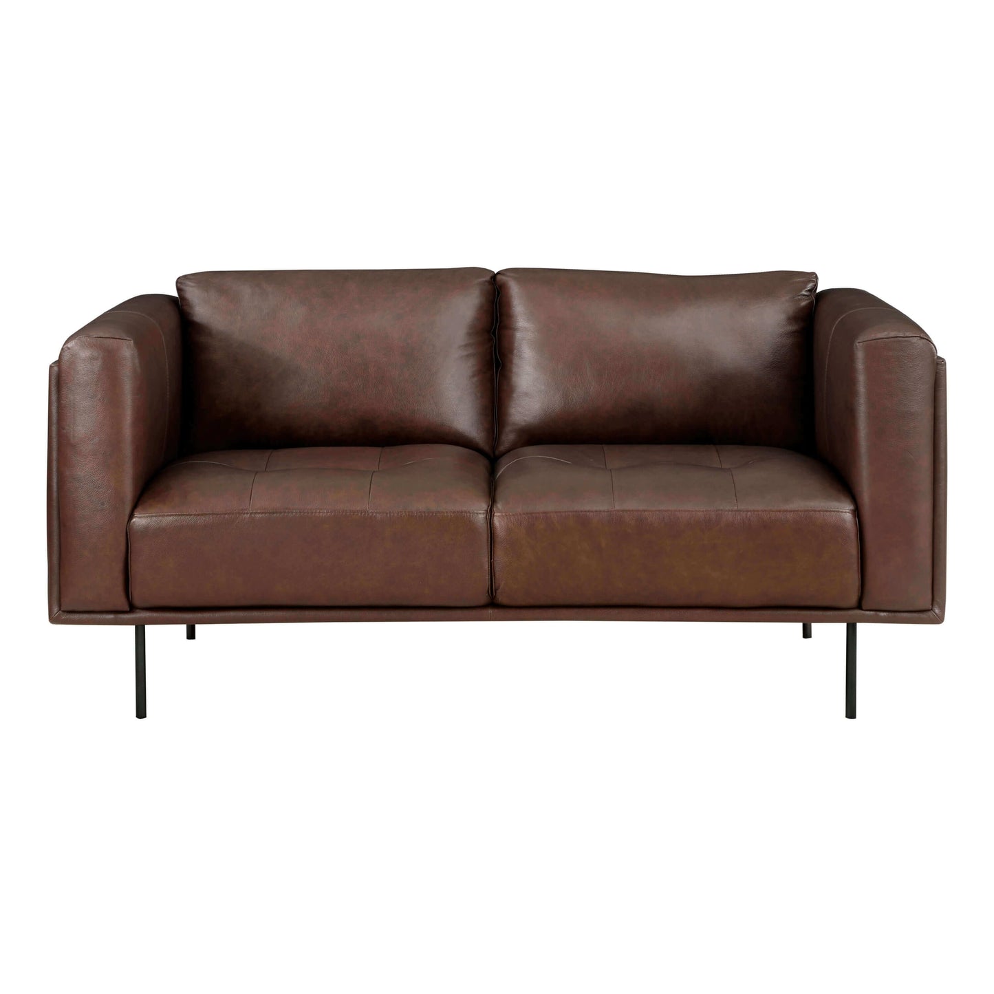 MCM Styled Brown Genuine Leather Loveseat Sofa 63" - Revel Sofa 