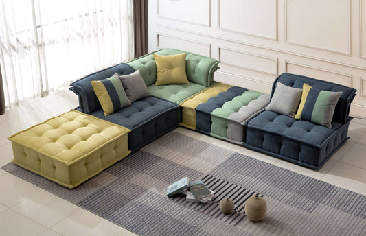 Multicolor 5pc. Velvet Upholstered Modular Sectional Sofa - Revel Sofa 