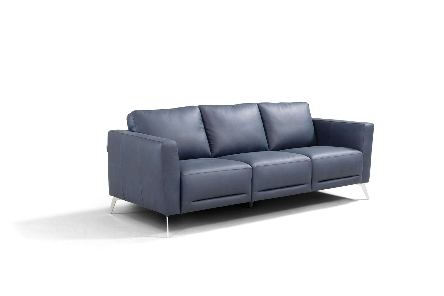 Astonic Contemporary Italian Leather 3 Seat Sofa, Blue 85" - Revel Sofa 