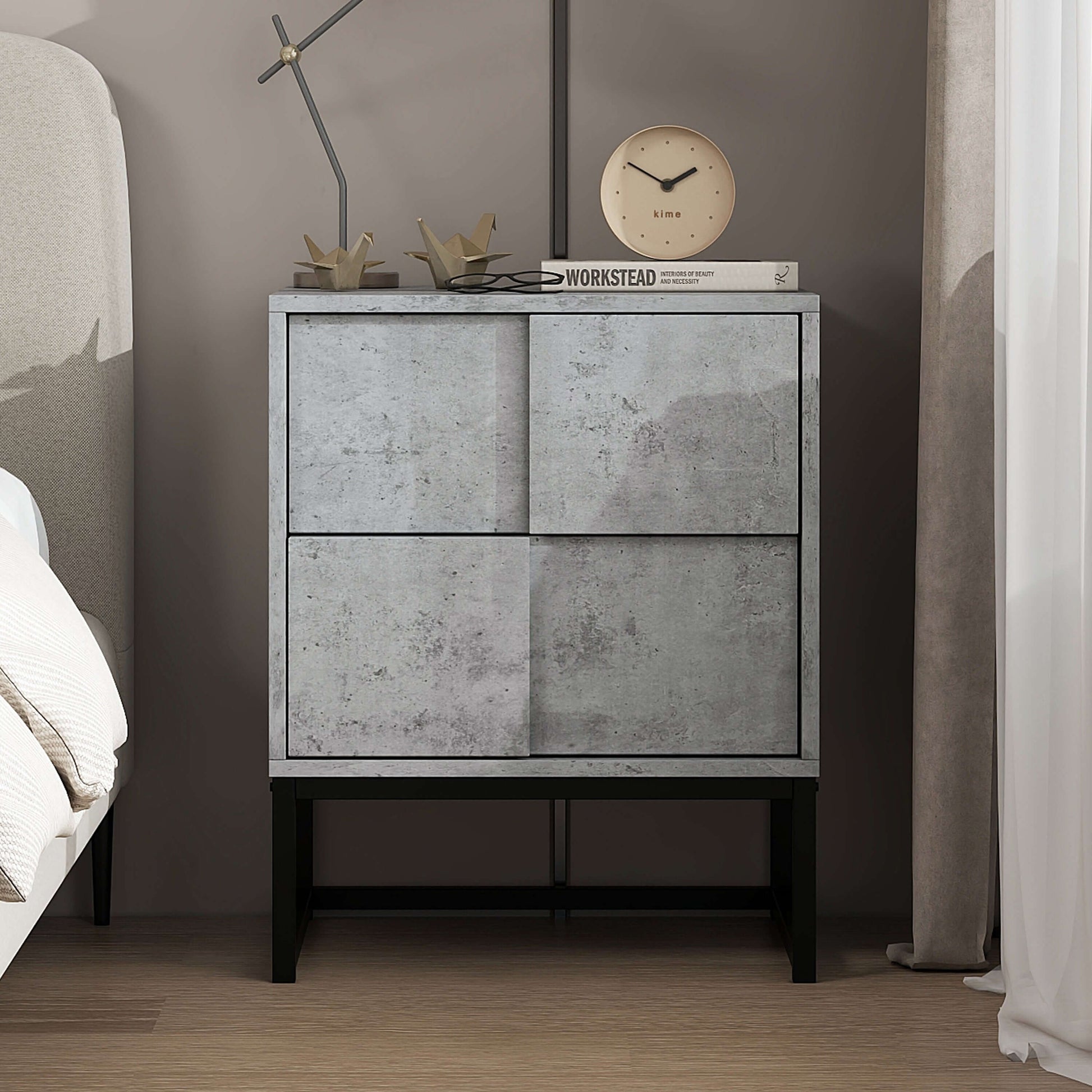 Industrial Geometric 2 Drawer Nightstand in Cement Gray - Revel Sofa 