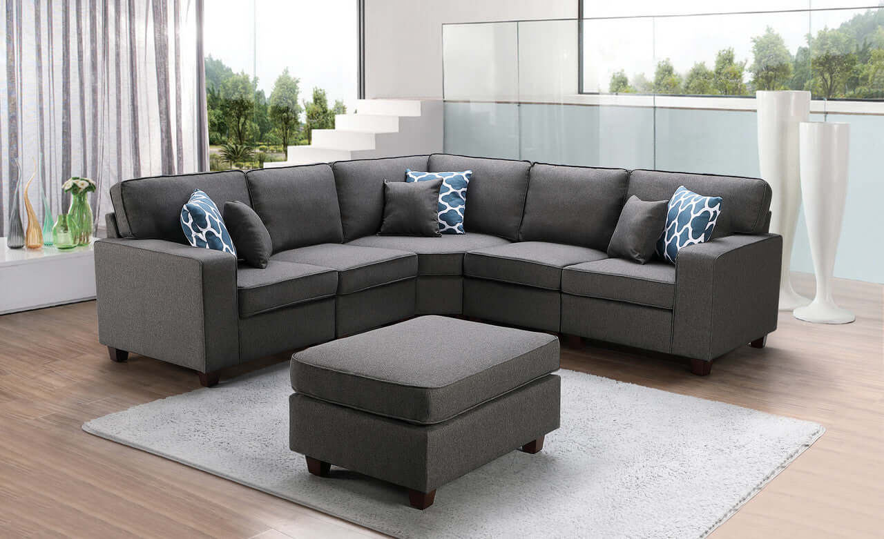 Sonoma Modular Linen Corner Sectional Sofa and Ottoman 98" - Revel Sofa 