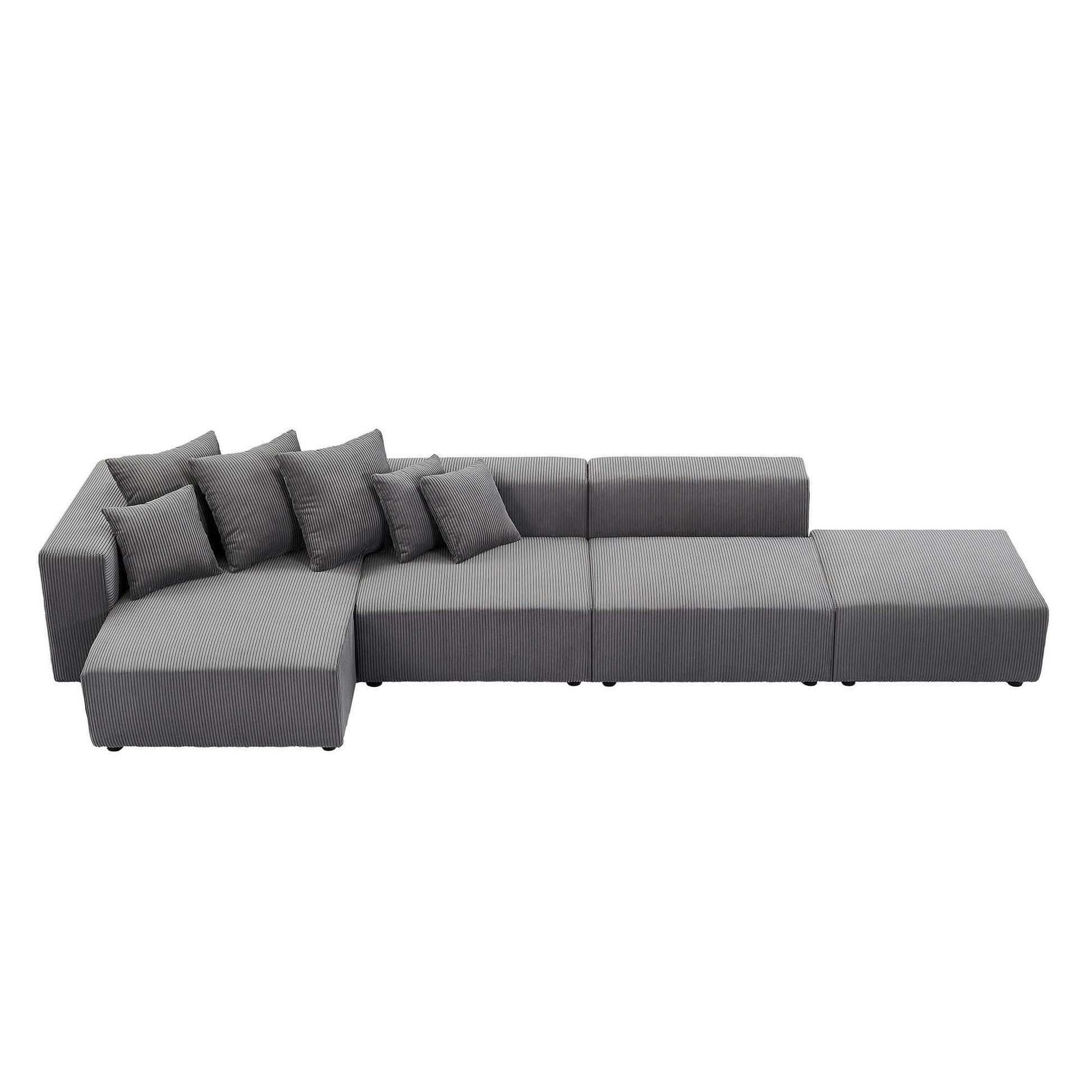 Soft Corduroy Sectional Modular Sofa 3 or 4 Piece Set, Gray or Beige - Revel Sofa 