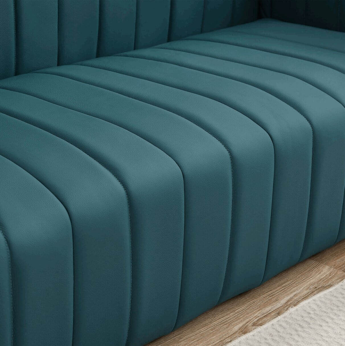 MCM Luxury Genuine Leather Channel Tufted Sofa 89” - Revel Sofa 