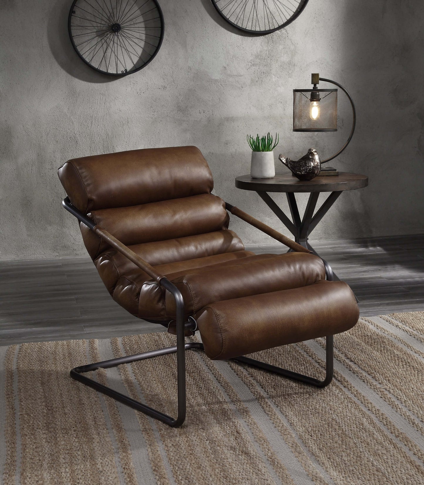 Dolgren Accent Chair Top Grain Leather & Base With Matte Iron Finish - Revel Sofa 