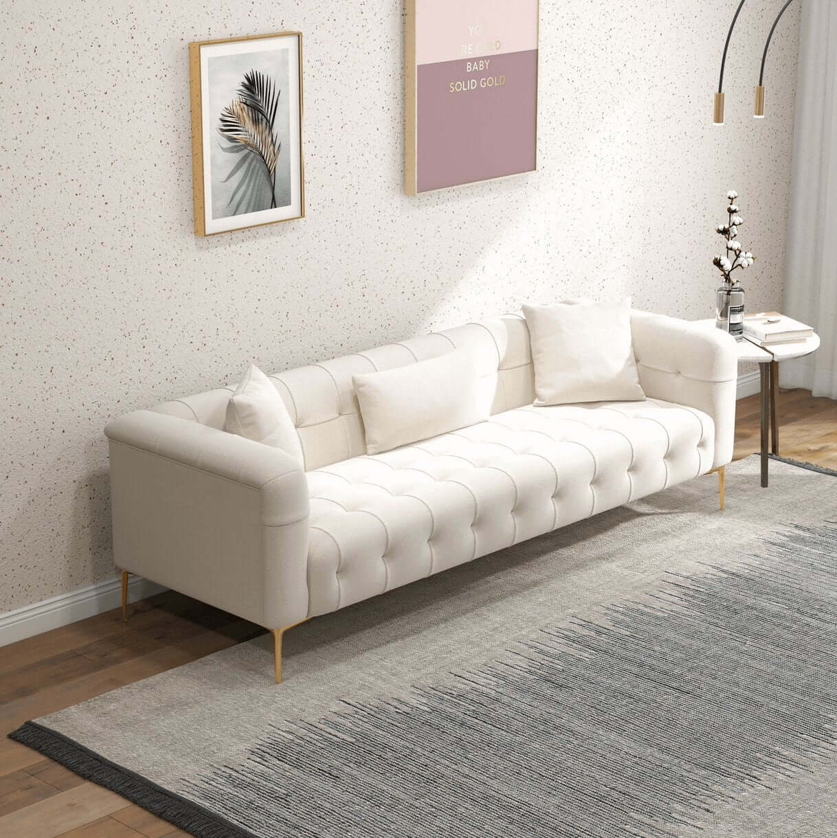 Alessandra Tufted French Boucle Sofa, Cream 91" - Revel Sofa 