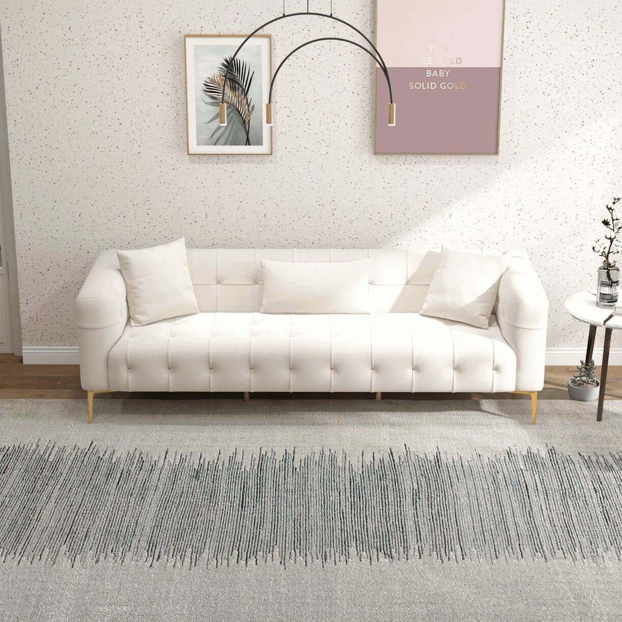 Alessandra Tufted French Boucle Sofa, Cream 91" - Revel Sofa 