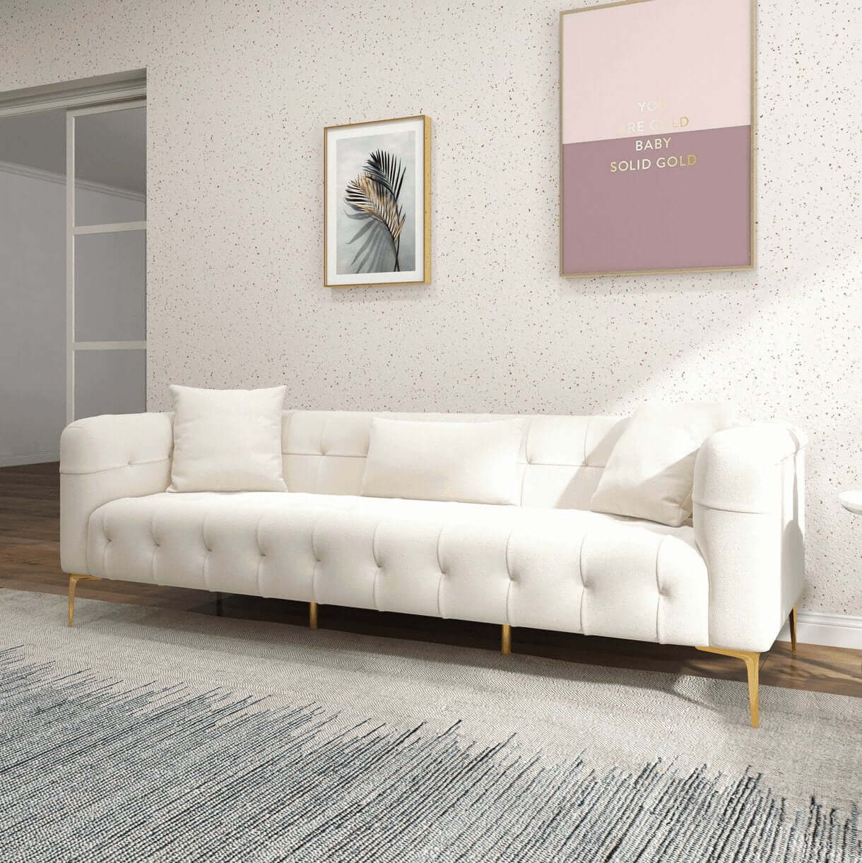 Alessandra Tufted French Boucle Sofa, Cream 91" - Revel Sofa 