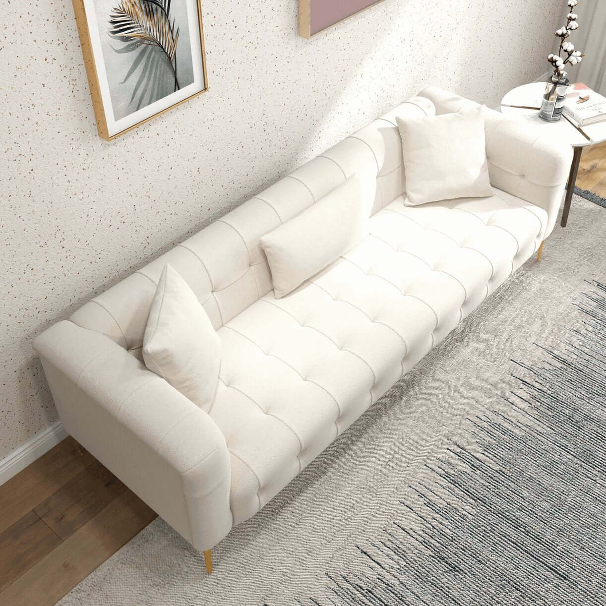 Alessandra Tufted French Boucle Sofa, Cream 91" - Revel Sofa 