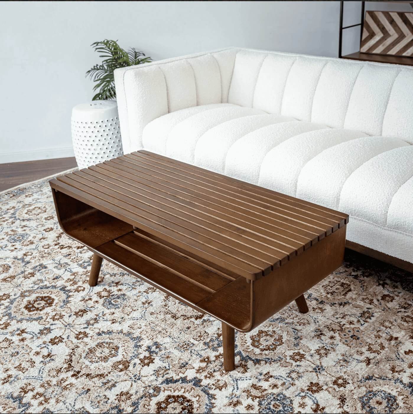 Alice Solid Wood 2 Tier Coffee Table in Walnut 44” - Revel Sofa 