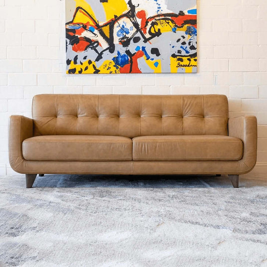 Allison MCM Style Tufted Genuine Leather Sofa 84" - Revel Sofa 
