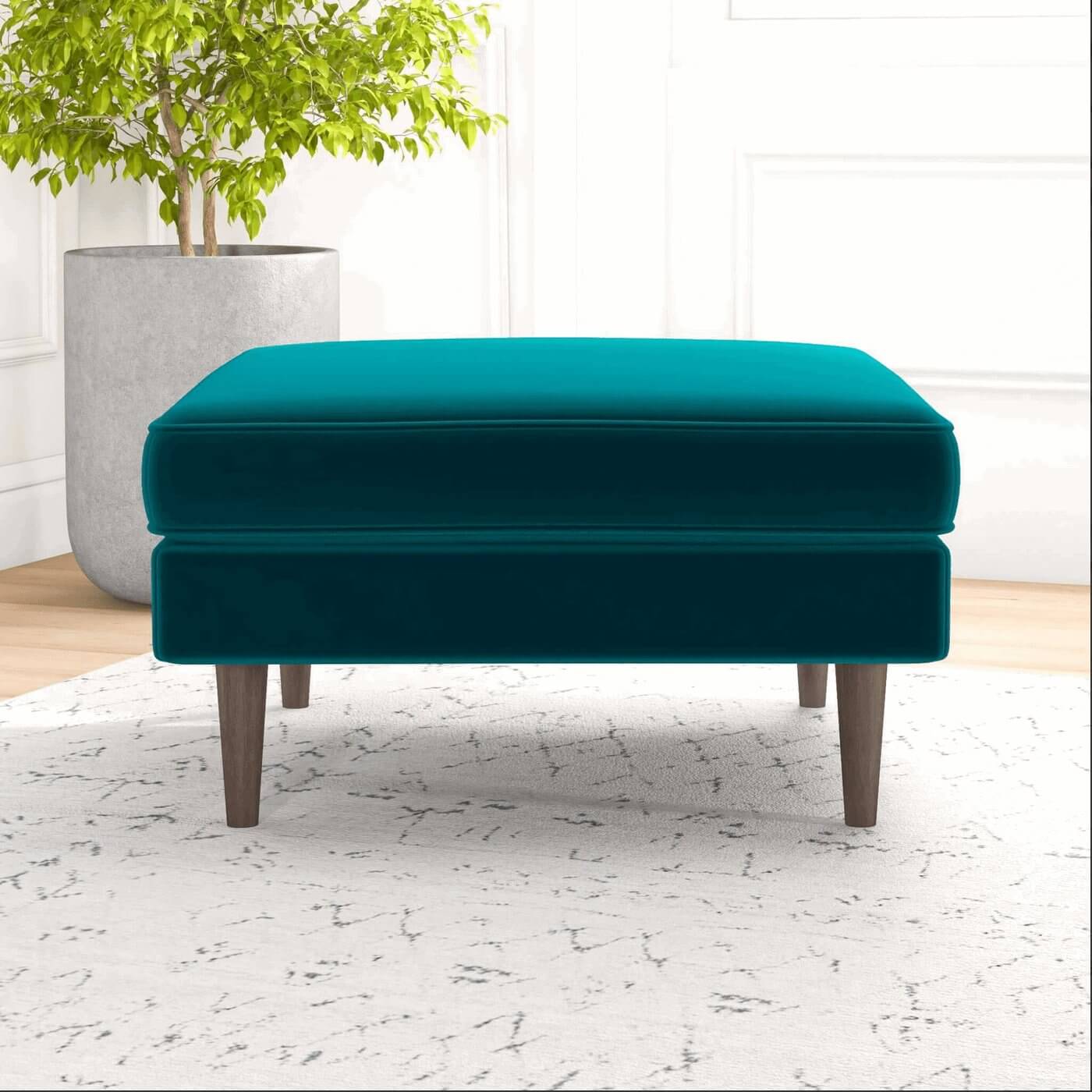 Amber MCM Style Square Upholstered Ottoman - Revel Sofa 