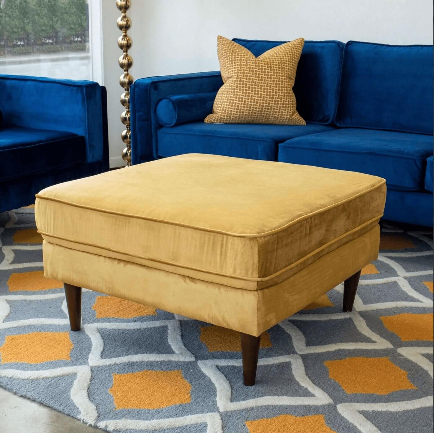 Amber MCM Style Square Upholstered Ottoman - Revel Sofa 