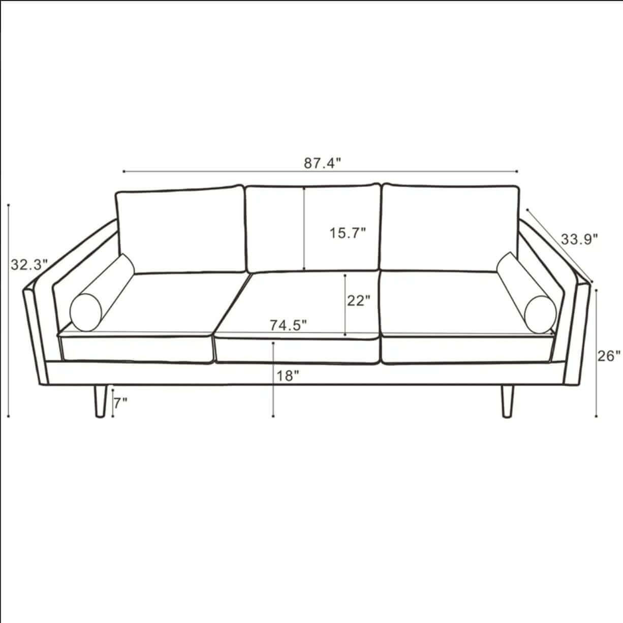 Amber MCM Styled Velvet Sofa Couch 86" - Revel Sofa 