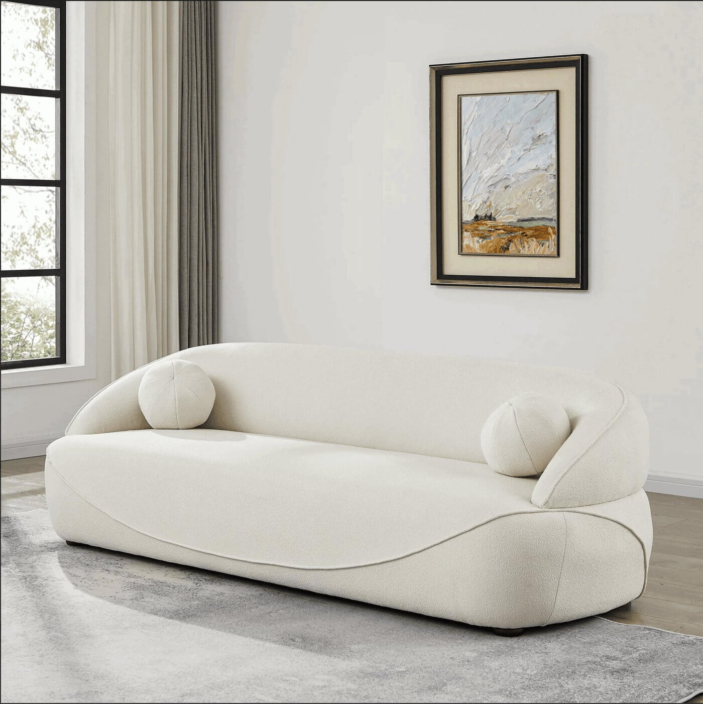 Andrew Modern Minimalist Curved Boucle Sofa 84" - Revel Sofa 