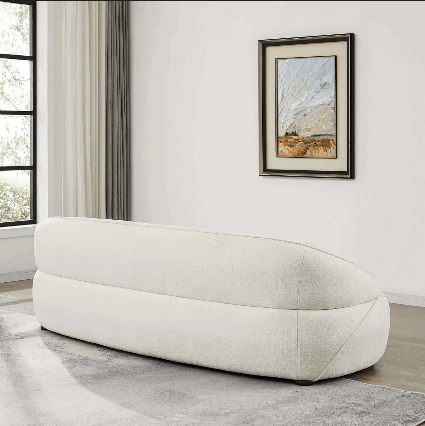 Andrew Modern Minimalist Curved Boucle Sofa 84" - Revel Sofa 