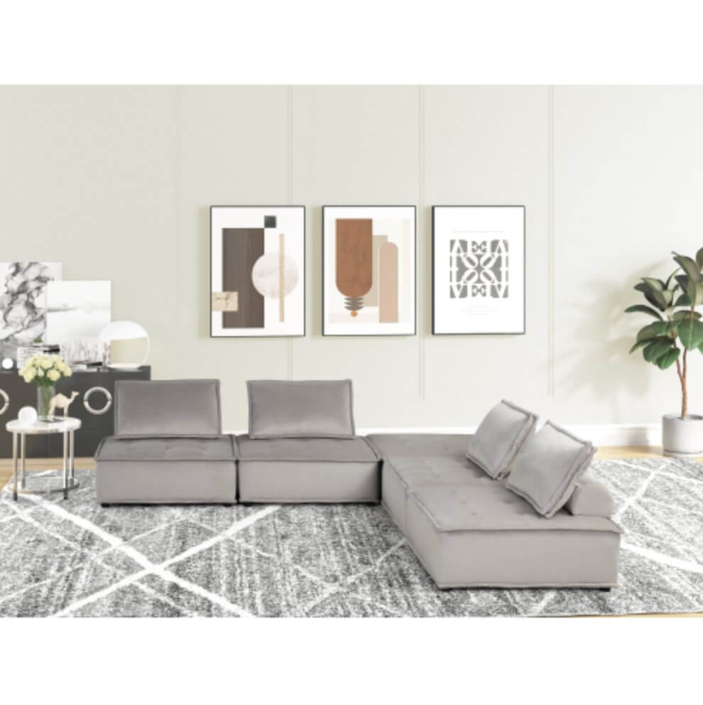 Anna Velvet Modular Sectional Sofa in Gray or Black, Fully Customizable - Revel Sofa 