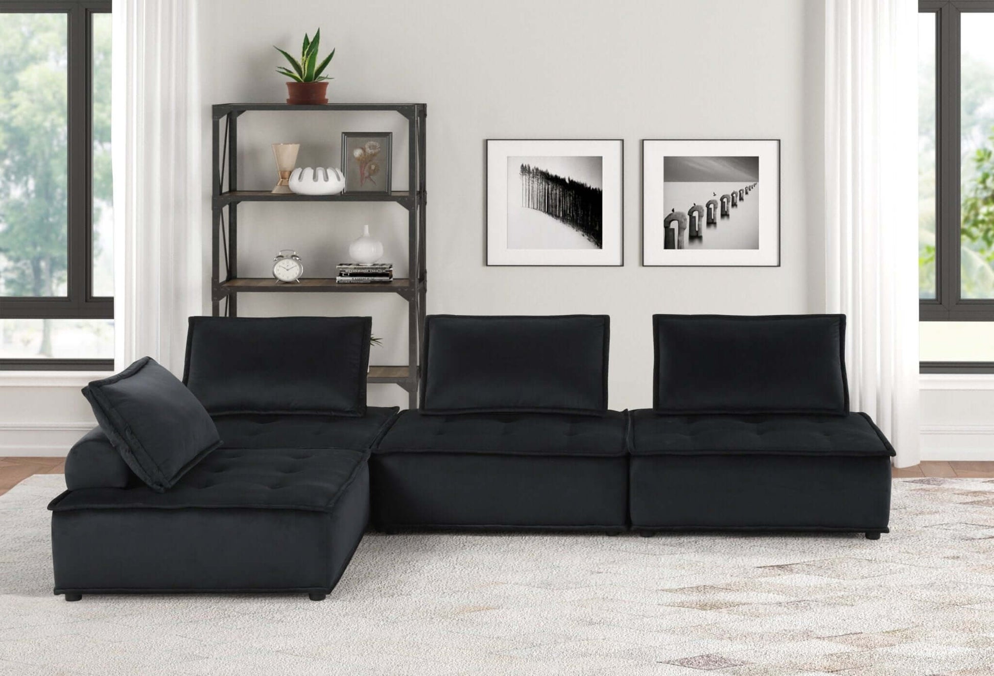 Anna Velvet Modular Sectional Sofa in Gray or Black, Fully Customizable - Revel Sofa 