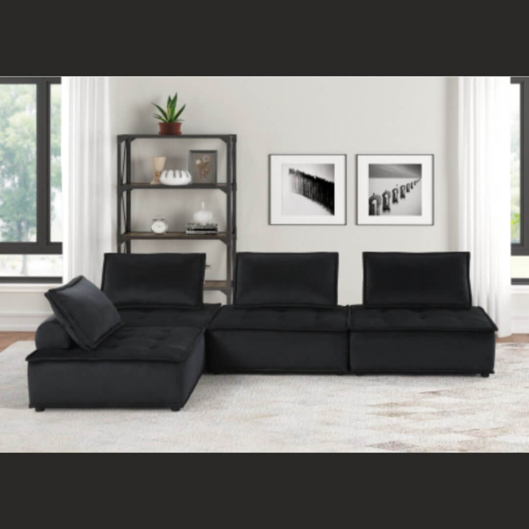 Anna Velvet Modular Sectional Sofa in Gray or Black, Fully Customizable - Revel Sofa 