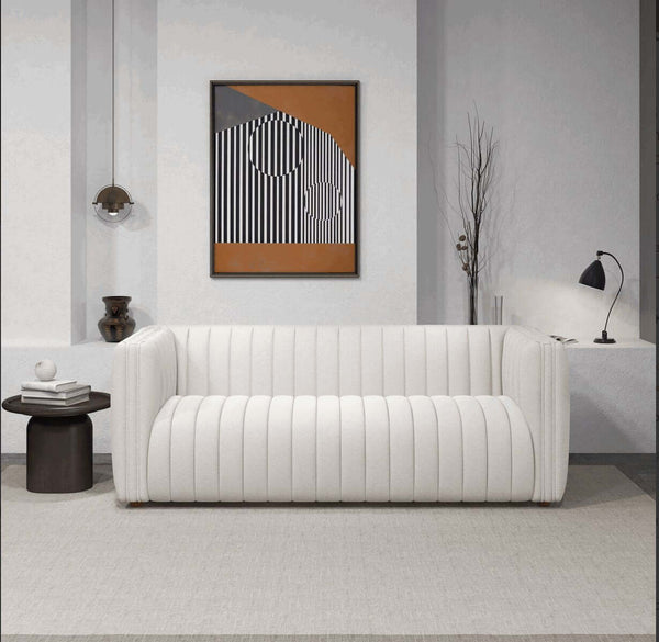 April Channel Tufted Sofa in Genuine Leather or Beige Boucle 86 - Revel Sofa 