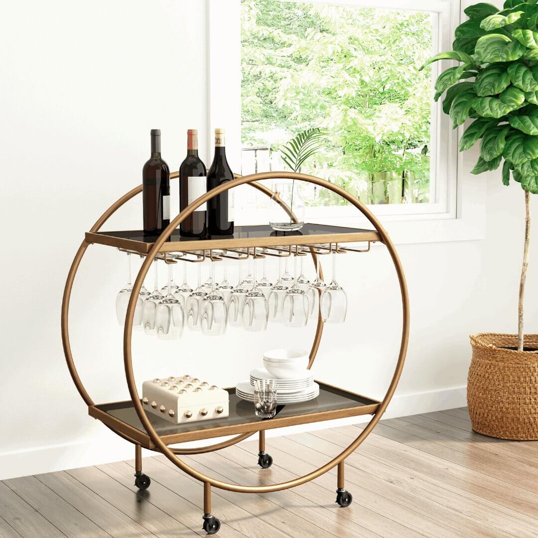 Arc Swanky Bar 2 Tiered Beverage Cart on Wheels - Revel Sofa 