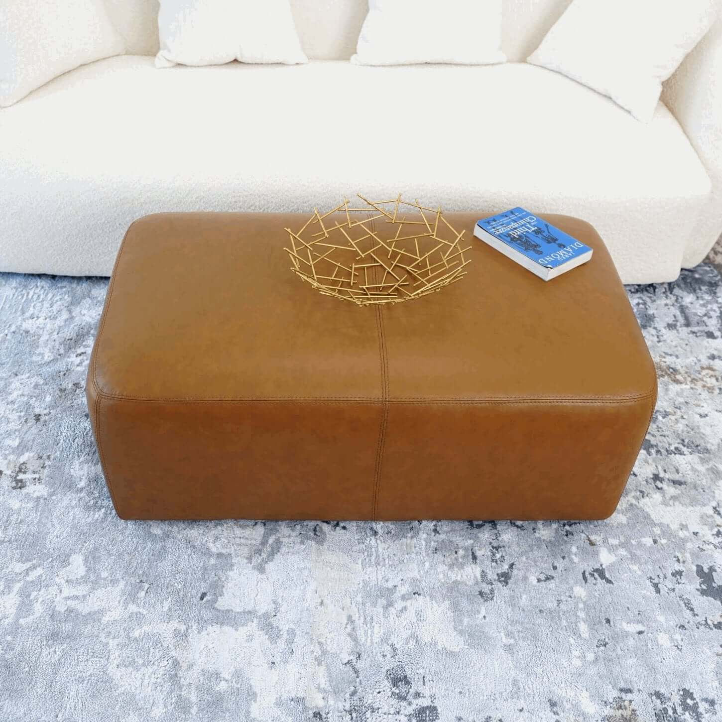 Arten Tan Genuine Leather Ottoman Block - Revel Sofa 