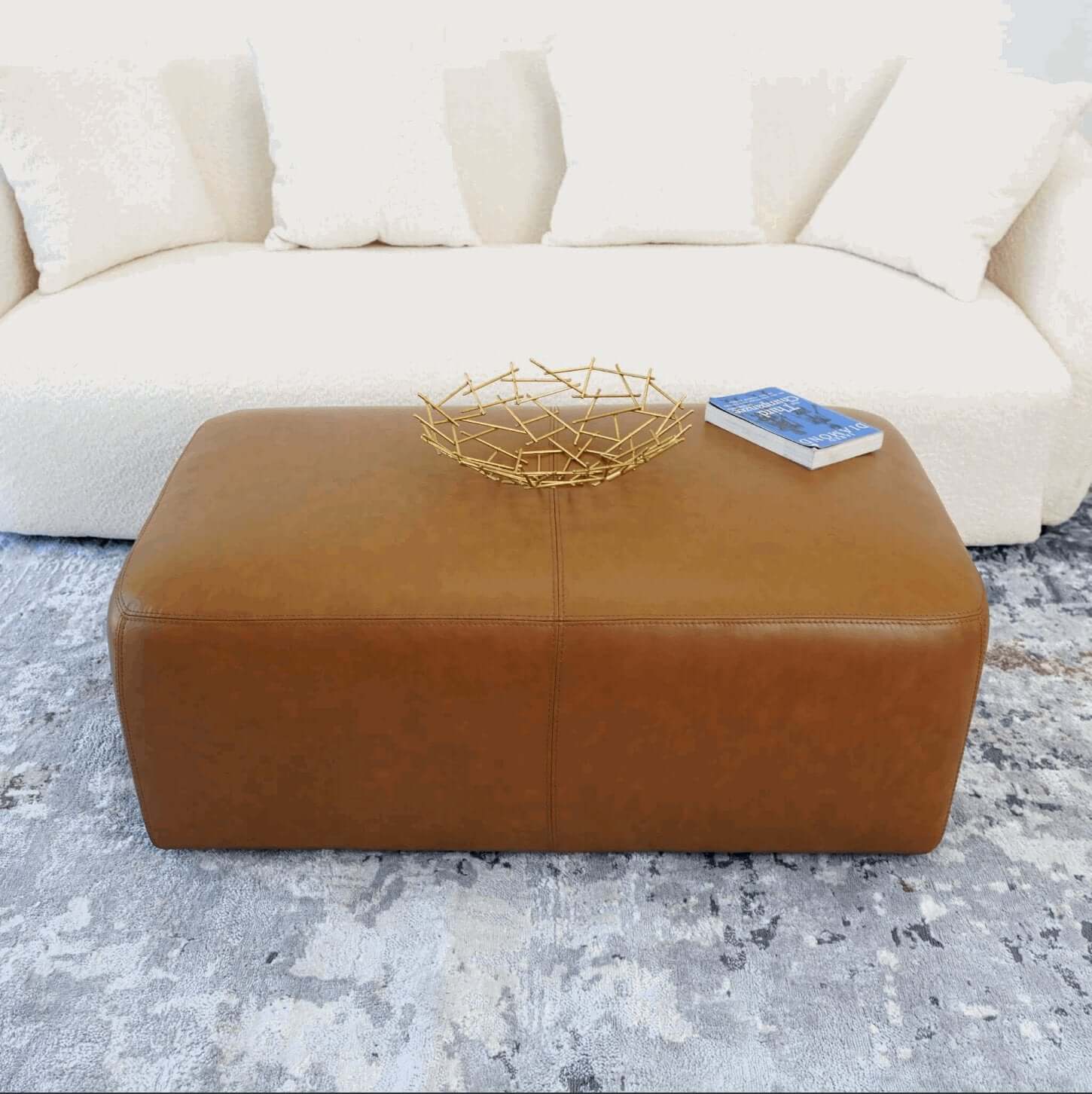 Arten Tan Genuine Leather Ottoman Block - Revel Sofa 