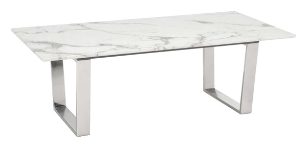 Atlas Coffee Table White Marble Top With Silver or Gold Base Options - 47 - Revel Sofa 