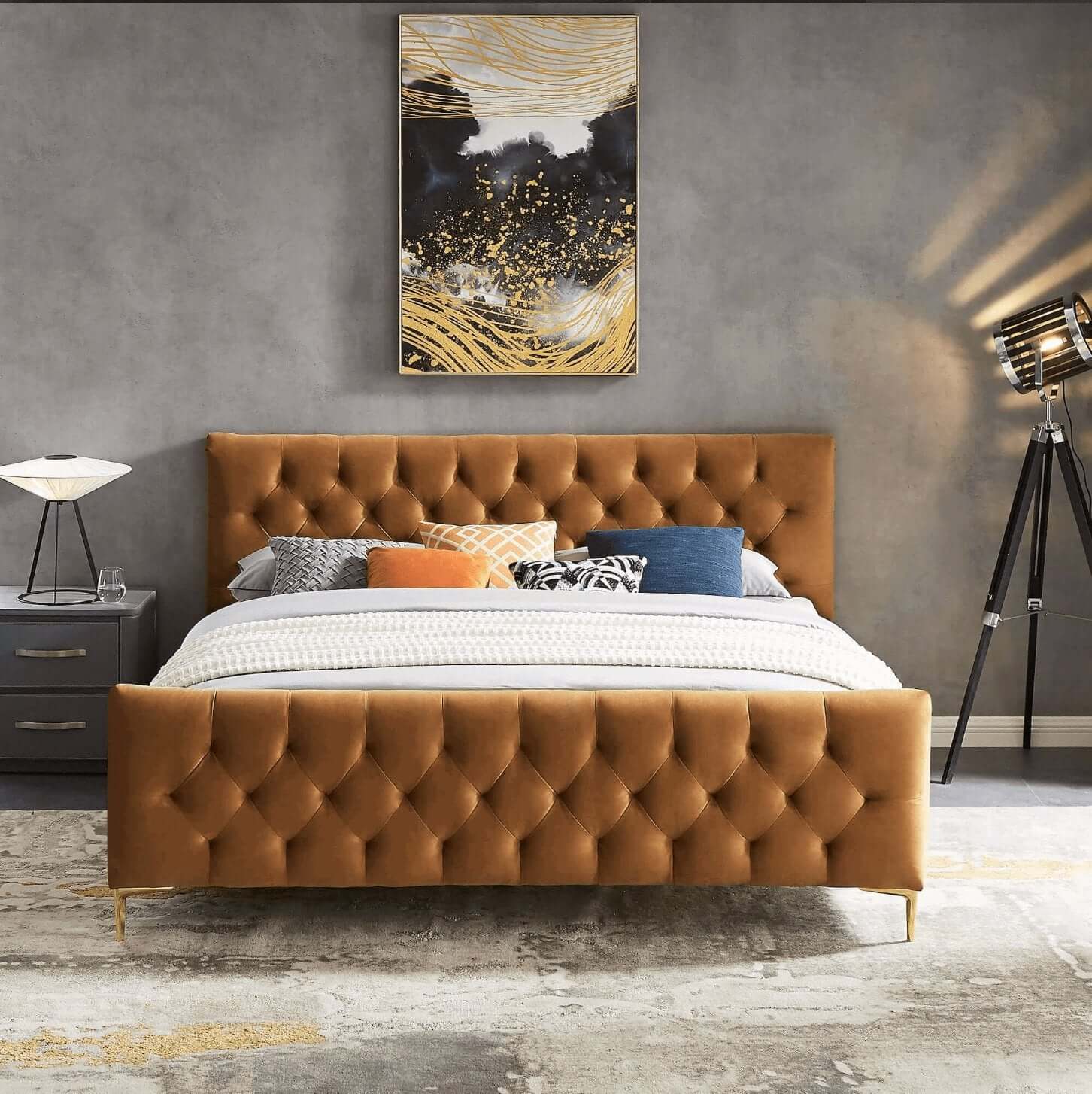 Bailey Velvet Upholstered Tufted Platform Bed Frame - Revel Sofa 