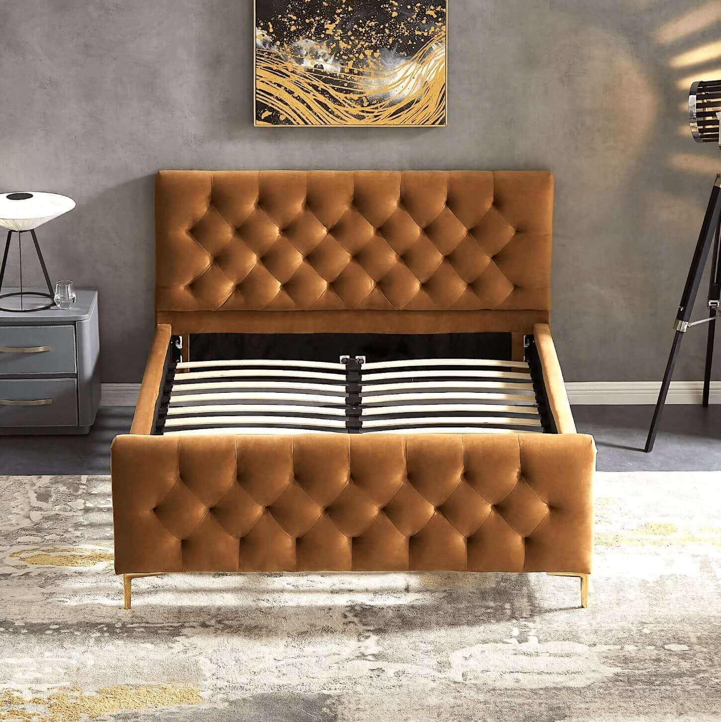 Bailey Velvet Upholstered Tufted Platform Bed Frame - Revel Sofa 
