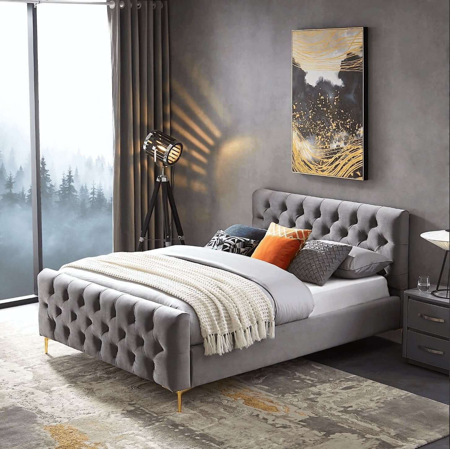 Bailey Velvet Upholstered Tufted Platform Bed Frame - Revel Sofa 