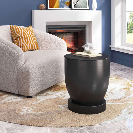 Baku Solid Iron Round End Table in Black - Revel Sofa 