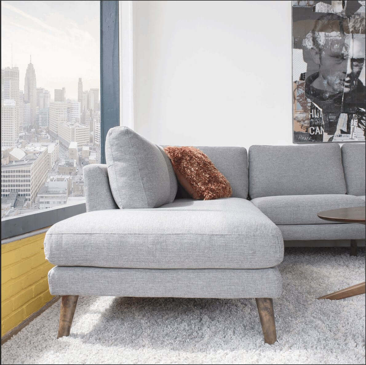 Batres MCM Styled L-Shape Chaise Sectional Sofa, Gray 96" - Revel Sofa 