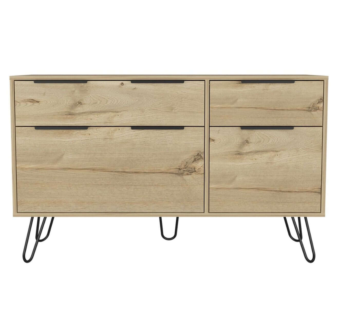 Begonia Double Dresser Four Drawers w/ Hairpin Legs, Color Light Oak