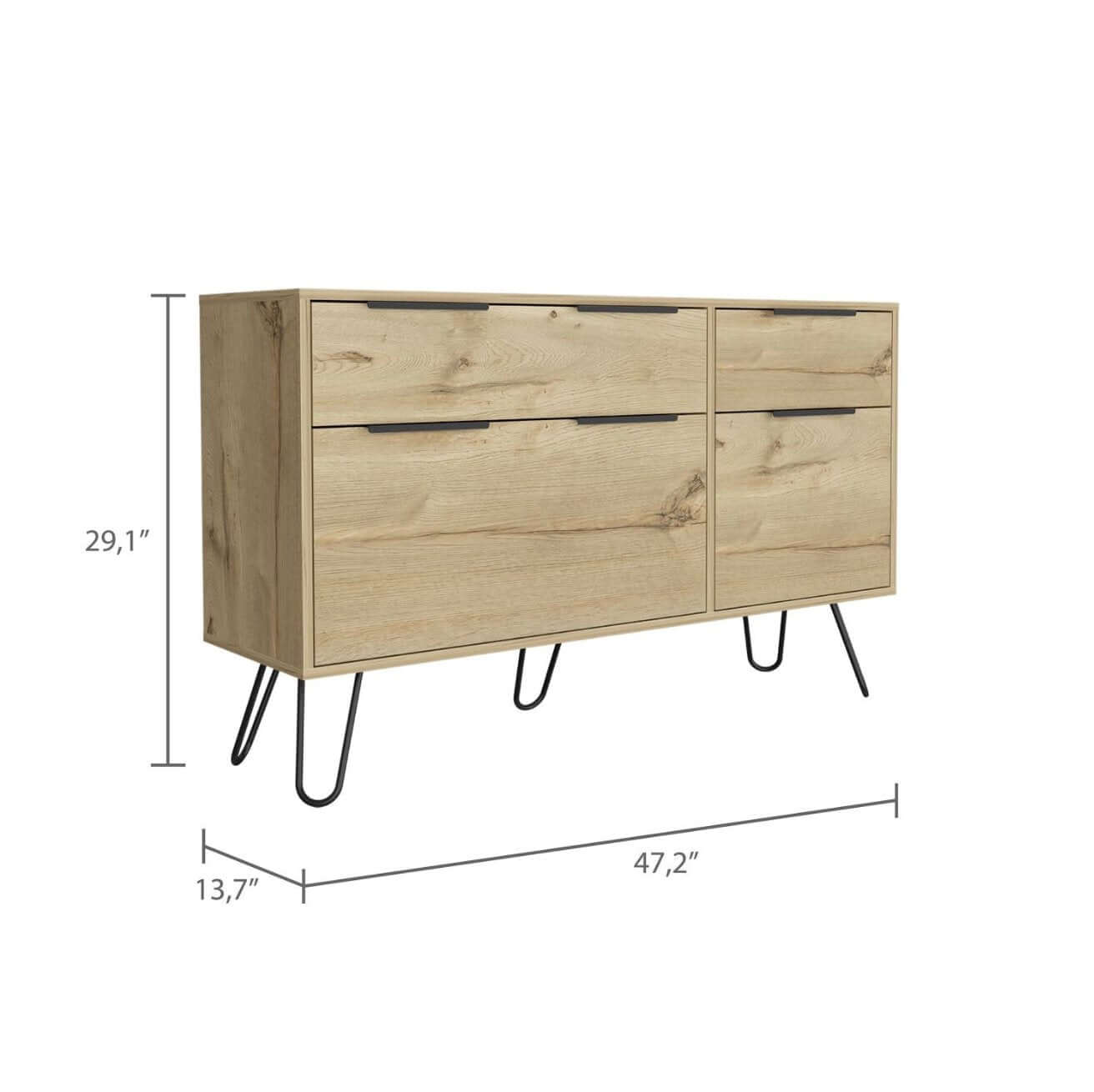 Begonia Double Dresser Four Drawers w/ Hairpin Legs, Color Light Oak - Revel Sofa 