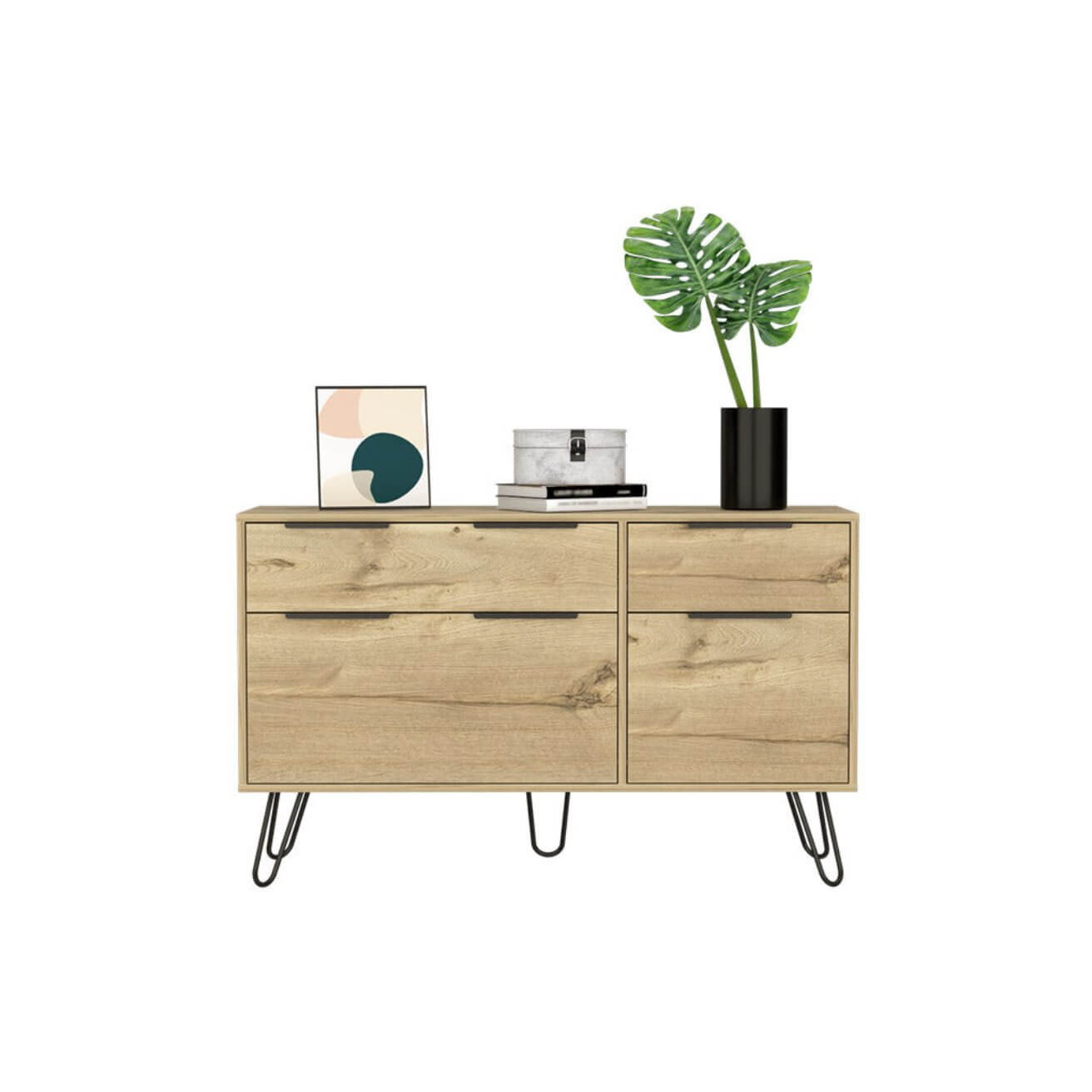 Begonia Double Dresser Four Drawers w/ Hairpin Legs, Color Light Oak