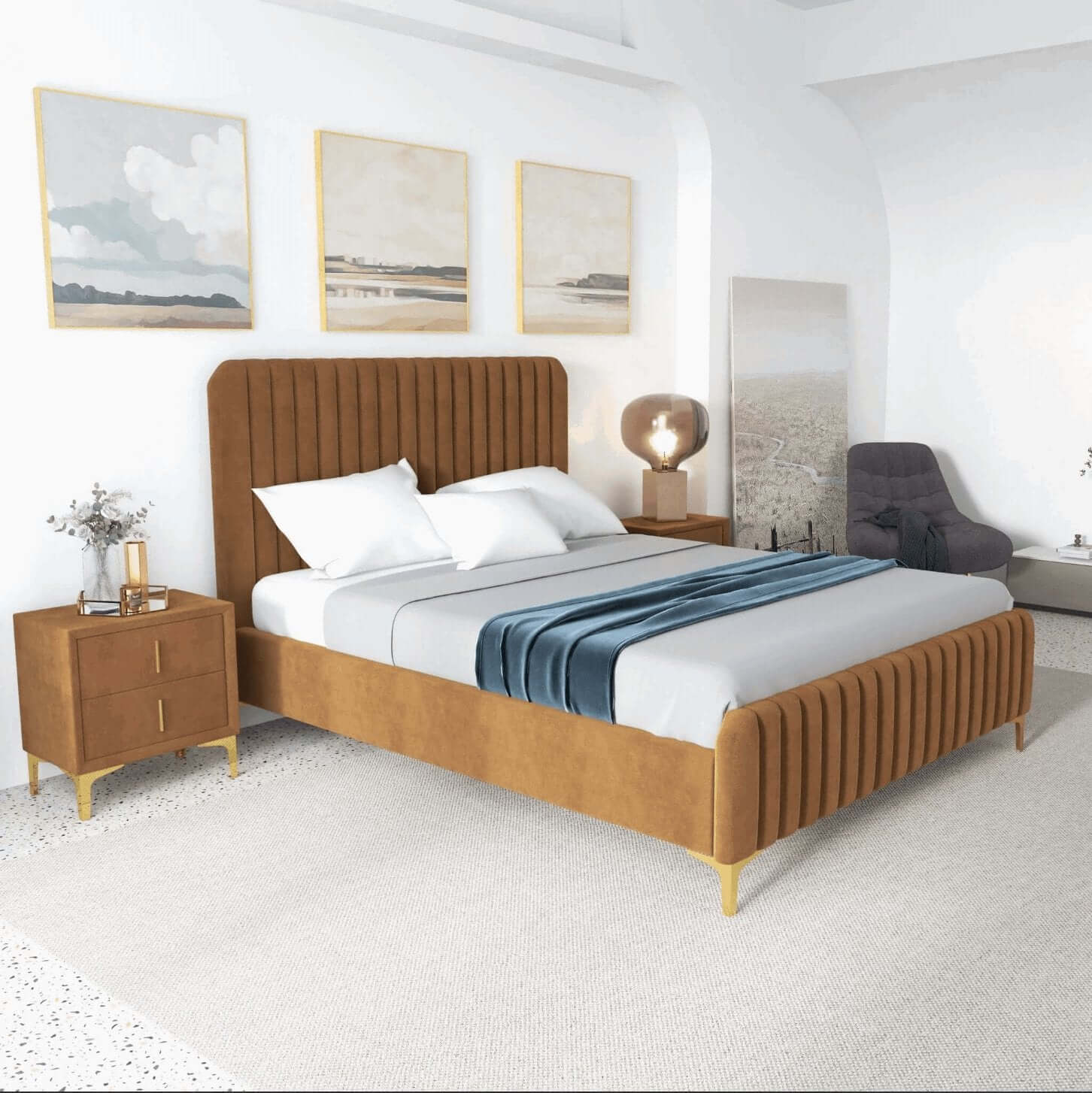 Bethany Velvet Upholstered Channel Tufted Platform Bed - Revel Sofa 