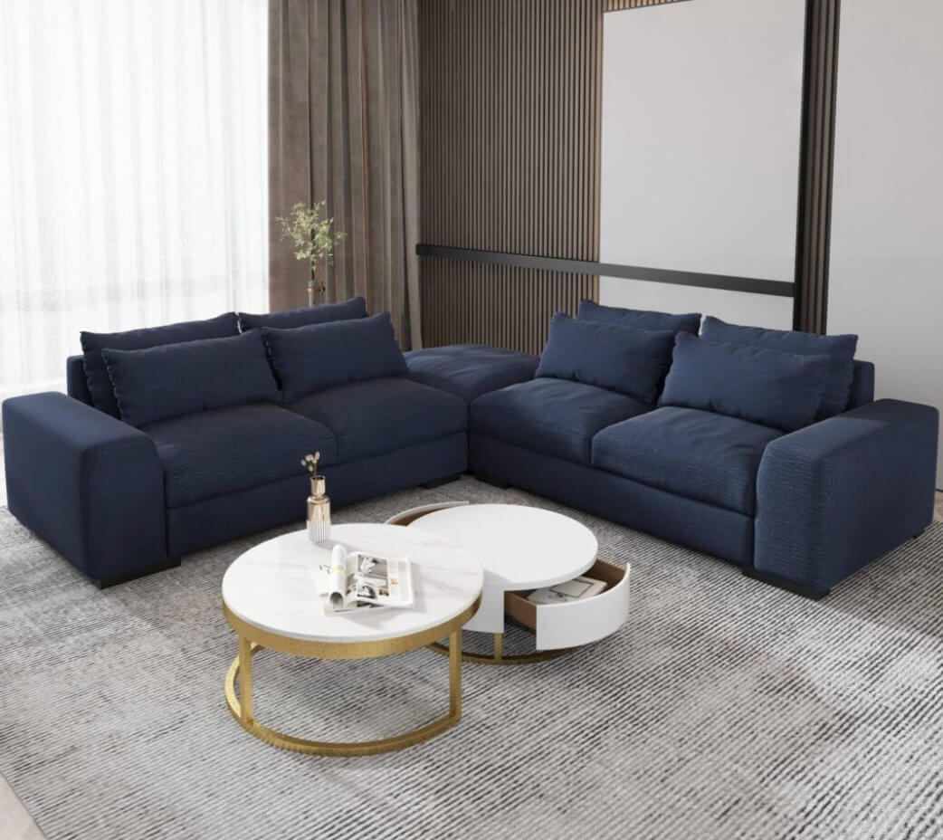 Comfort Modular Sectional 3pc. Sofa  with Ottoman or Chaise, Gray or Blue 150" - Revel Sofa 