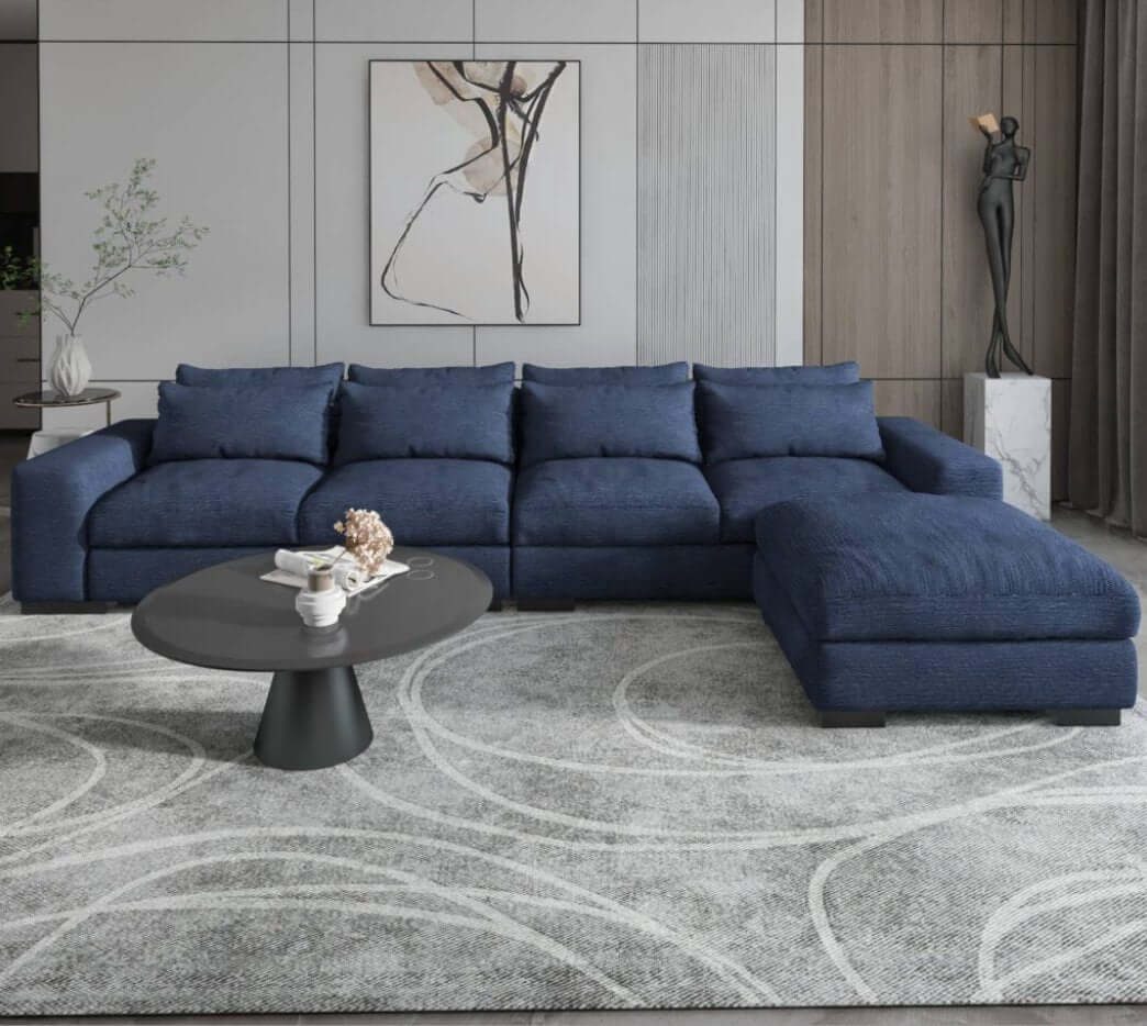 Comfort Modular Sectional 3pc. Sofa  with Ottoman or Chaise, Gray or Blue 150" - Revel Sofa 